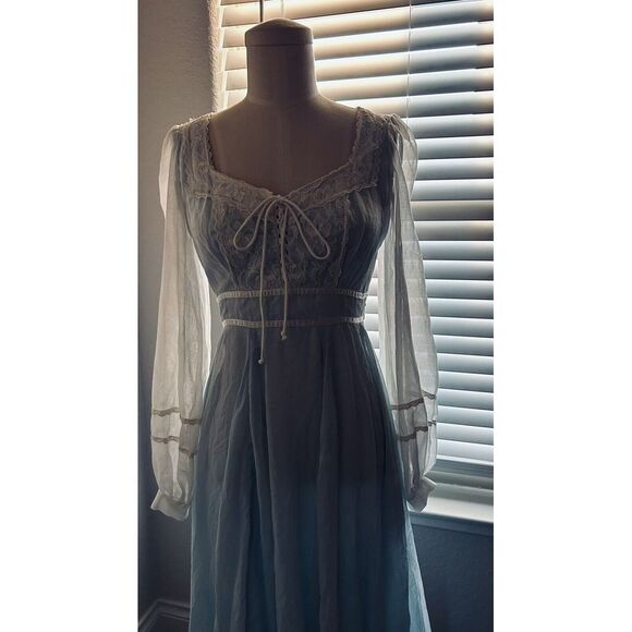 GUNNE SAX by JESSICA 70's Cloud Voile Blue Tie Back Maxi Dress S XS - Picture 9 of 16